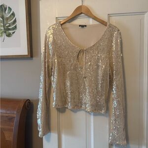 Wild Fable Sparkling Beige Sequin Blouse